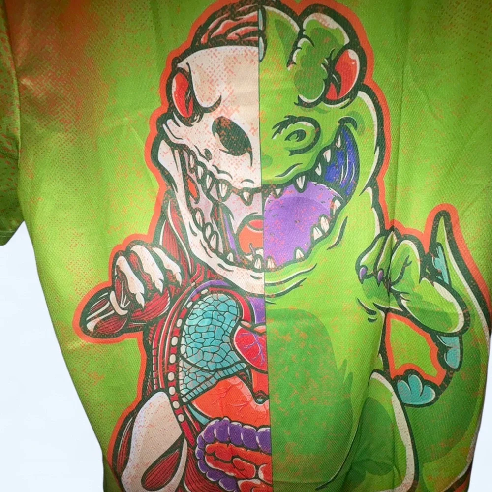 Men's Graphic Dino Print T-Shirt 🦖 Vibrant, Colorful, Fun Novelty Tee Size XXL - Picture 6 of 7